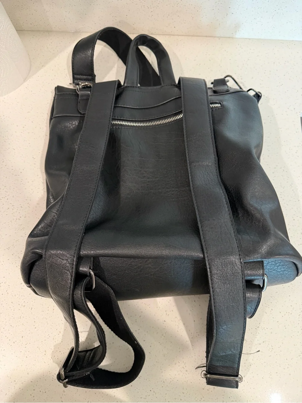 Urban Expressions Black Faux Leather Fold-Over Backpack